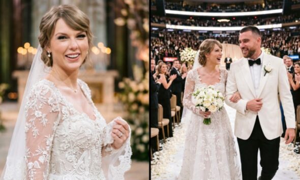 Taylor Swift Finally Drops the First Official Wedding Photos and Video from their Star-studded MSG Wedding Showing her Goddess Dior Wedding Dress after Dakota Johnson Recently Said the wedding was never coming out