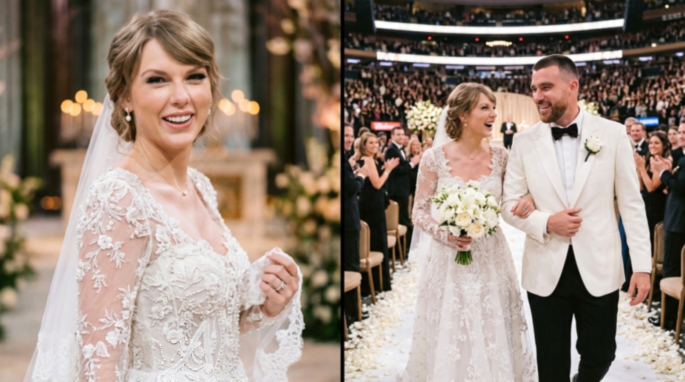Taylor Swift Finally Drops the First Official Wedding Photos and Video from their Star-studded MSG Wedding Showing her Goddess Dior Wedding Dress after Dakota Johnson Recently Said the wedding was never coming out