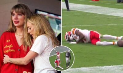 Taylor Swift Spotted Looking Emotional as She Watches Tyquan Thornton Try to Stand Up Before Realizing His Ankle Is Broken After a Big Play Against the Raiders - A Heartbreaking Moment as Brittany Mahomes Comforts Taylor as She Struggles to Hold Back Her Emotions