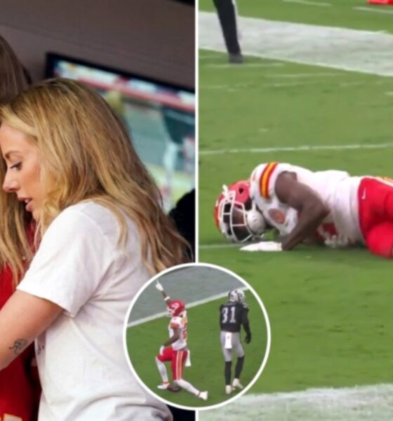 Taylor Swift Spotted Looking Emotional as She Watches Tyquan Thornton Try to Stand Up Before Realizing His Ankle Is Broken After a Big Play Against the Raiders - A Heartbreaking Moment as Brittany Mahomes Comforts Taylor as She Struggles to Hold Back Her Emotions