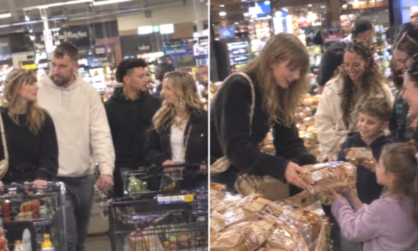 Taylor Swift Steals the Spotlight in a Heartwarming Moment Alongside Husband Travis Kelce, Patrick and Brittany Mahomes at a Kansas City Grocery Store, Sharing Her Homemade Sourdough Bread With Kids in New Photos