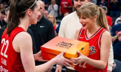 First Glimpse of Taylor Swift’s Heartwarming Reaction as Caitlin Clark Personally Gifts Her a Custom Eras Tour Theme Signature “Caitlin 1” Nike Sneaker Before Fever Aces Playoffs Game 3