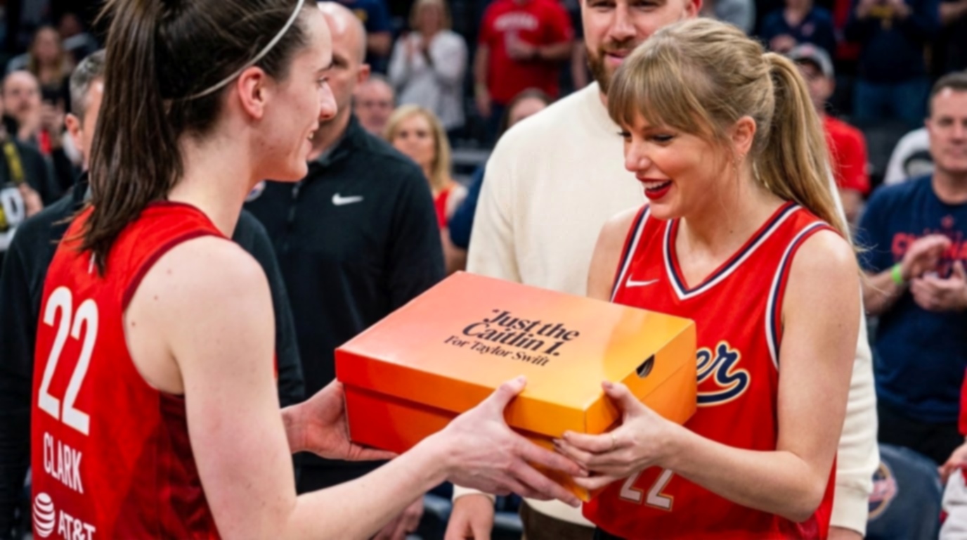 First Glimpse of Taylor Swift’s Heartwarming Reaction as Caitlin Clark Personally Gifts Her a Custom Eras Tour Theme Signature “Caitlin 1” Nike Sneaker Before Fever Aces Playoffs Game 3