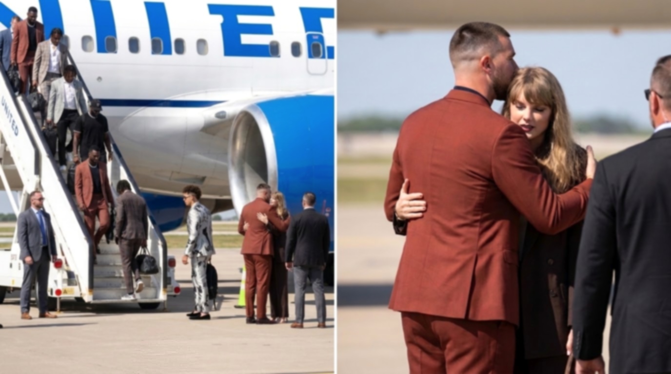 Taylor Swift Steals the Spotlight in Emotional Kansas City Airport Moment With Husband Travis Kelce and His Fresh New Haircut as She Hugs Him and Refuses to Let Him Board the Chiefs’ Plane to Las Vegas for the Chiefs vs. Raiders Game on Their 3-Month Wedding Anniversary