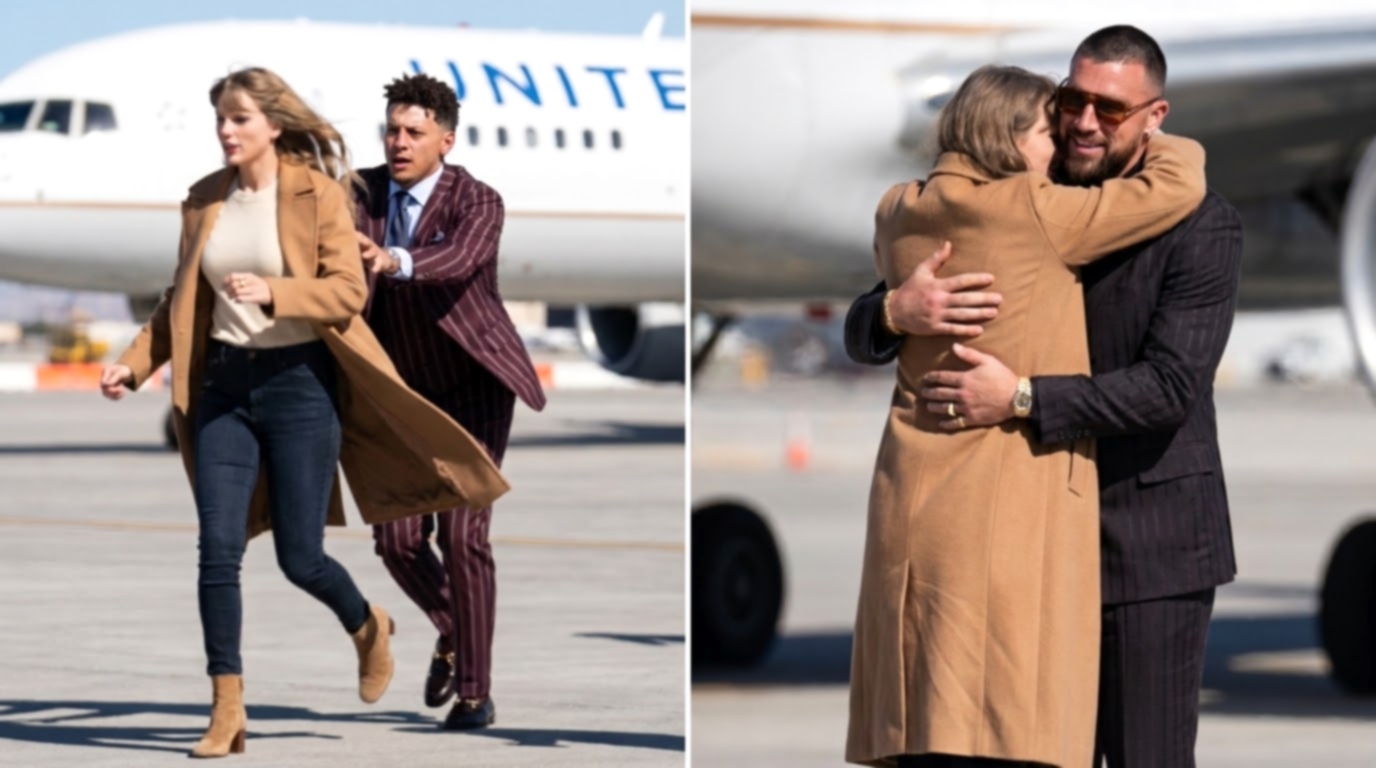 Taylor Swift Breaks Las Vegas Airport Protocol and Steals the Spotlight as She Bursts Into the Airport to Welcome and Hug Husband Travis Kelce Upon His Arrival With His Chiefs Teammates Ahead of the Chiefs vs. Raiders Game on Their Three Month Wedding Anniversary, Leaving Fans Replaying the Moment She Slipped Past Patrick Mahomes, Who Couldn’t Catch Her or Slow Her Down